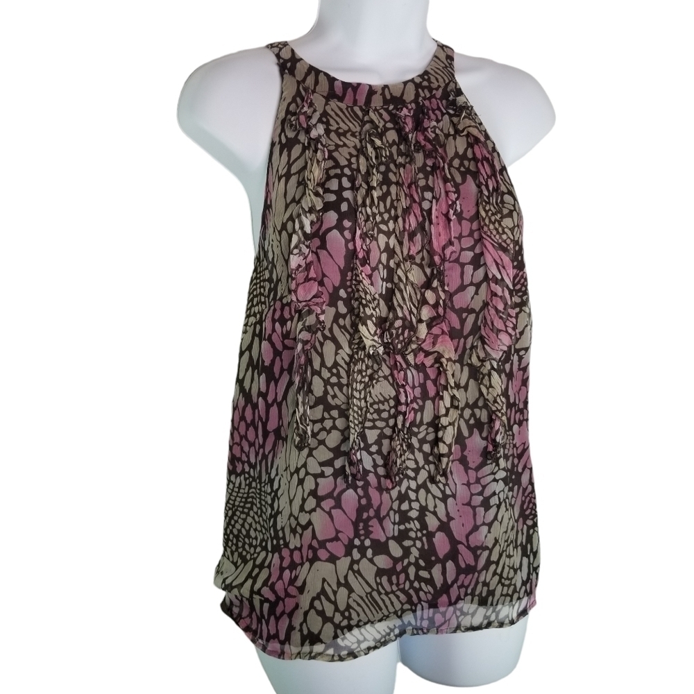 Y2k Vtg Marina Luna Fairy Coquette silk ruffle watercolor sleeveless top